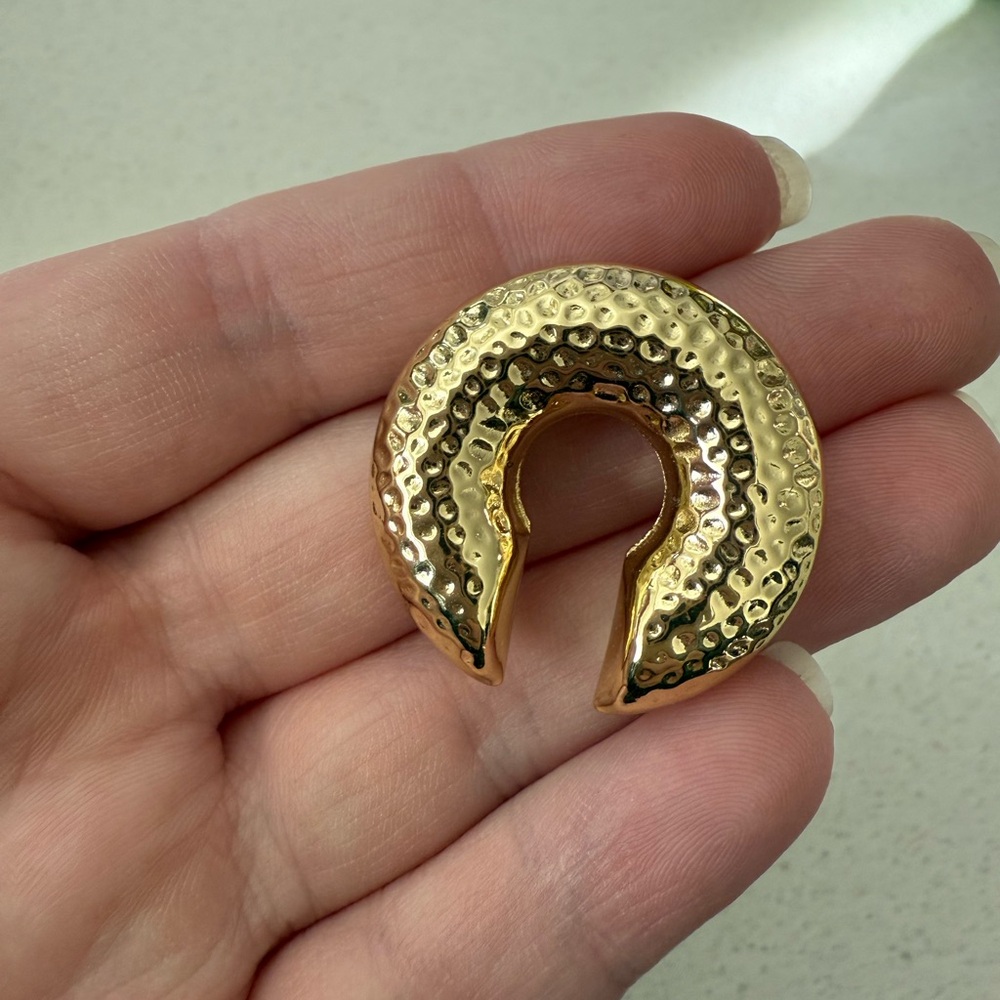 Gold Hammered Crescent earring (by adina Eden)